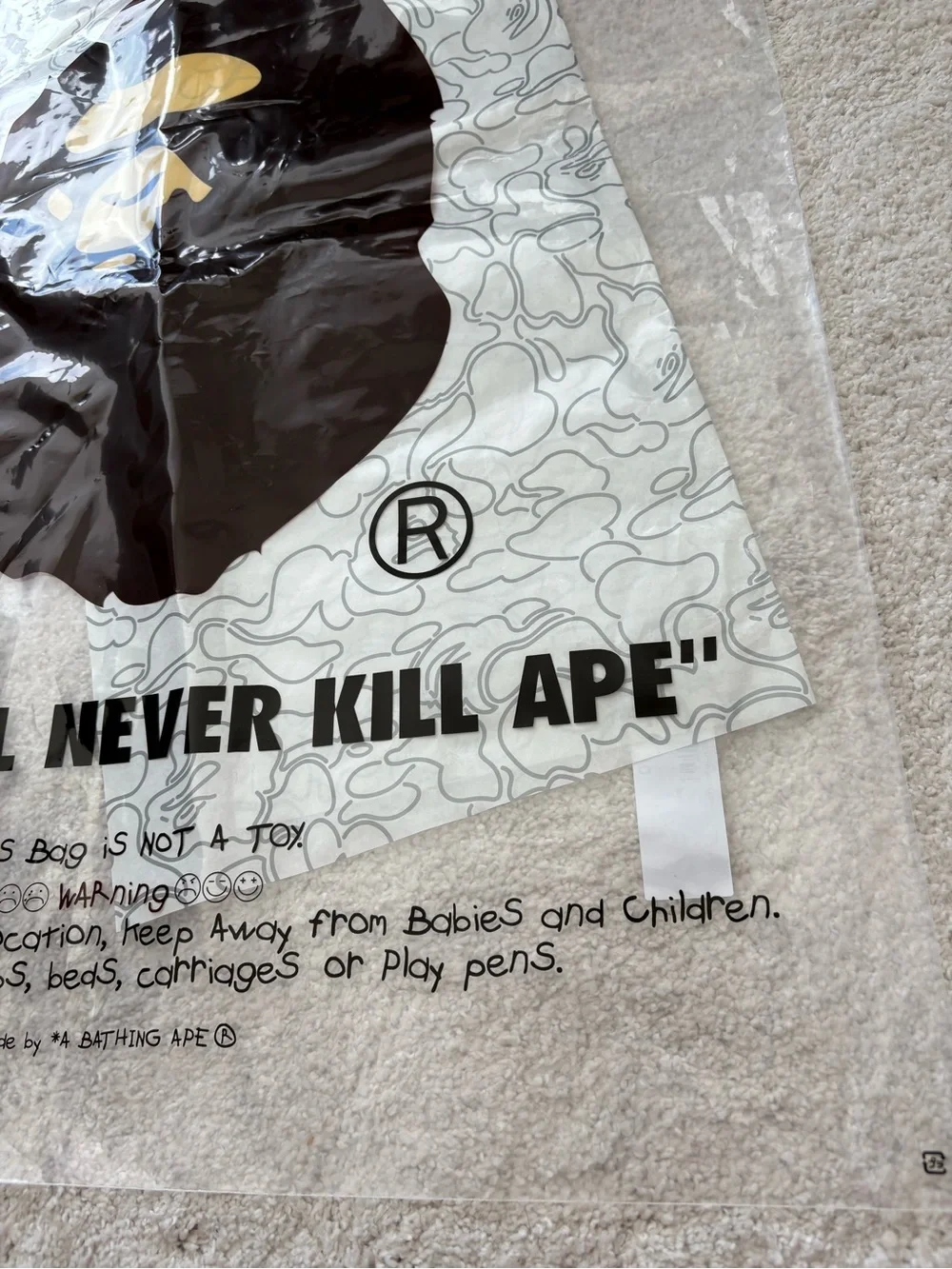 A Bathing Ape BAPE Clear Logo Bag with Brown & Yellow Ape logo - Large